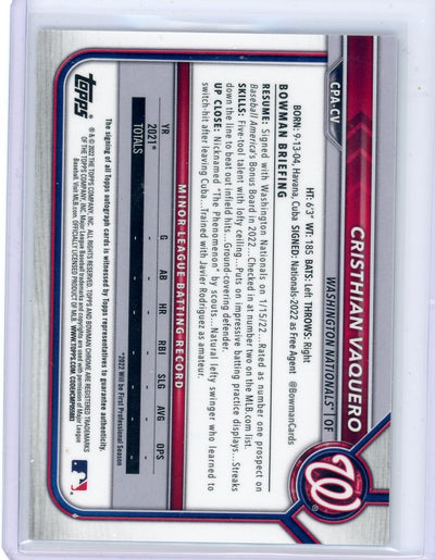 Cristhian Vaquero 2022 Bowman Chrome #CPA-CV 1st Bowman Prospect Auto