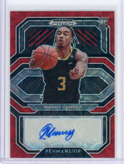 Manny Camper 2022 Panini Prizm Draft Picks Choice Penmanship Red Scope Prizm Autograph #'d 60/88 rookie card