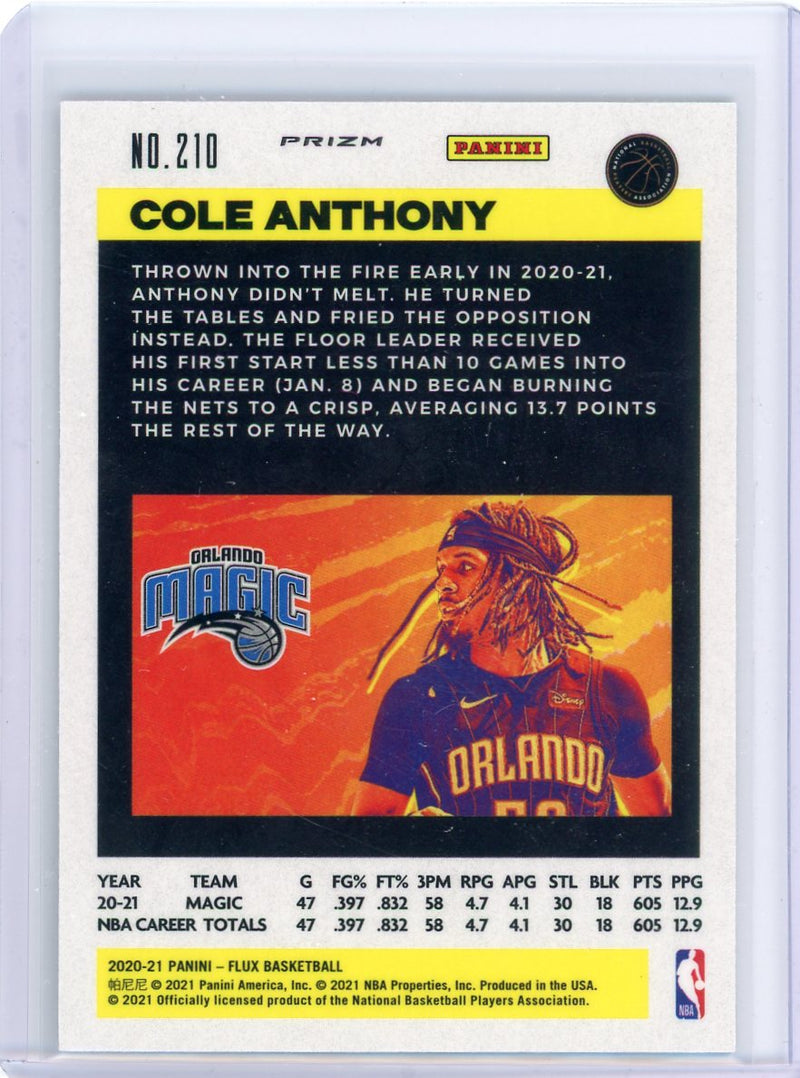 Cole Anthony 2020-21 Panini Flux Fanatics Exclusive Cracked Ice Prizm rookie card