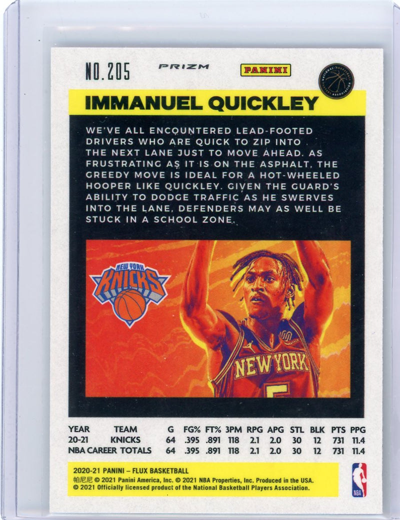 Immanuel Quickley 2020-21 Panini Flux Fanatics Cracked Ice Prizm rookie card