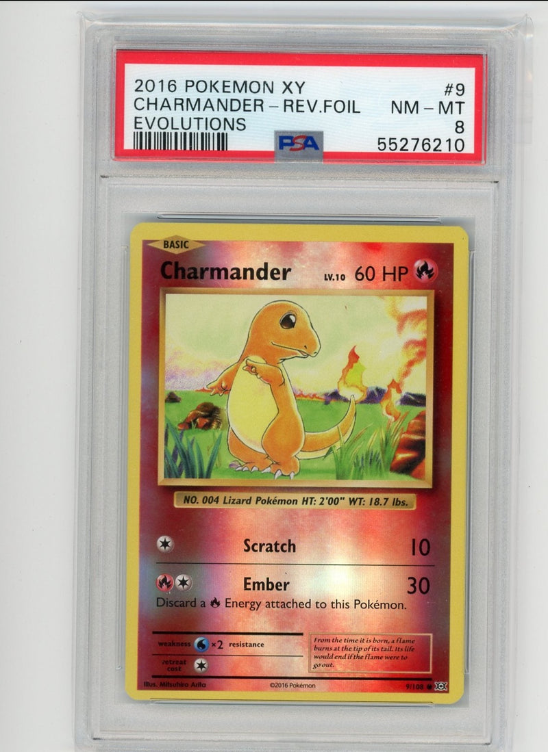 Charmander Reverse Foil 2016 Pokémon XY Evolutions PSA 8