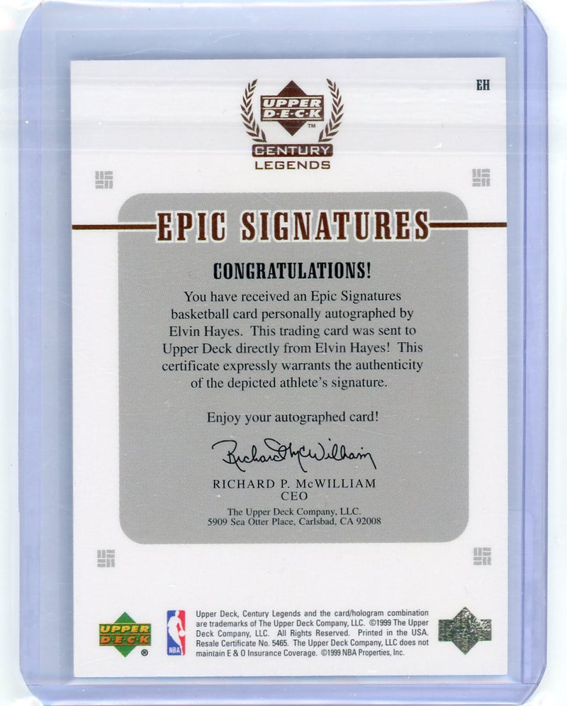 Elvin Hayes Epic Signitures Upper Deck 1999 Century Signatures