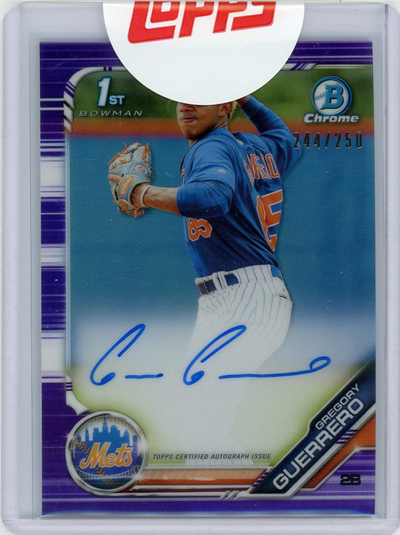 Gregory Guerrero 2020 1st Bowman Chrome purple autograph 