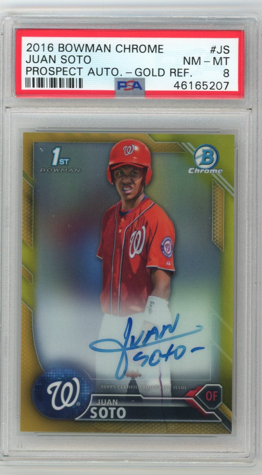 2016 Bowman Chrome Prospect Auto Gold  /50 Ref Juan Soto PSA 8