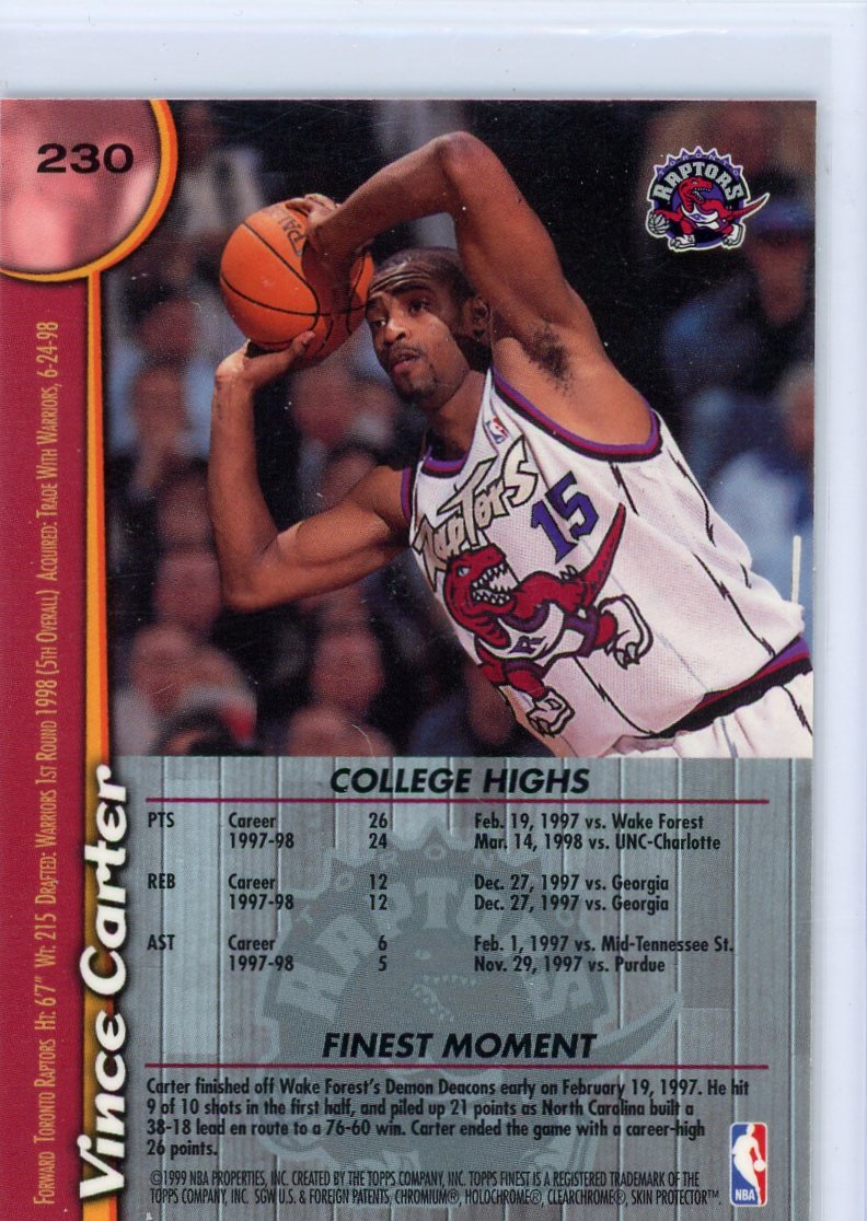 Vince Carter 1998-99  Topps Finest Rookie w/peel 