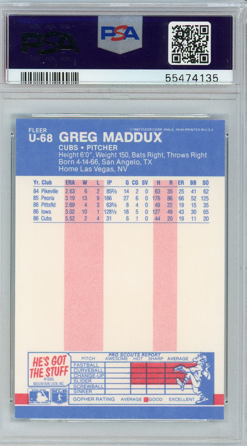 Greg Maddux Chicago Cubs 1987 Fleer Update # 68 Rookie Card