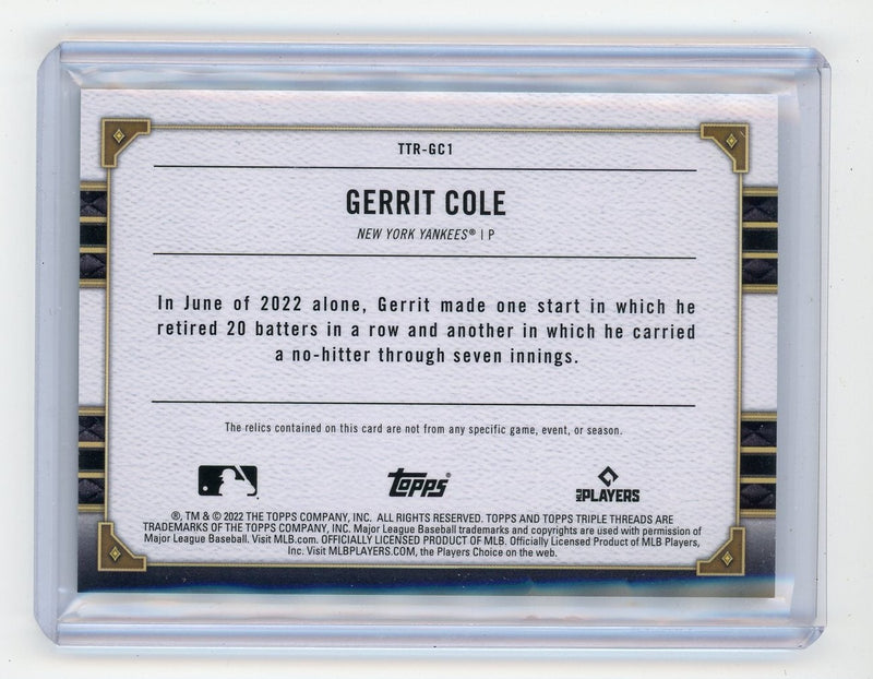 Gerrit Cole 2022 Topps Triple Threads "Locked In" game-used jersey relic green 