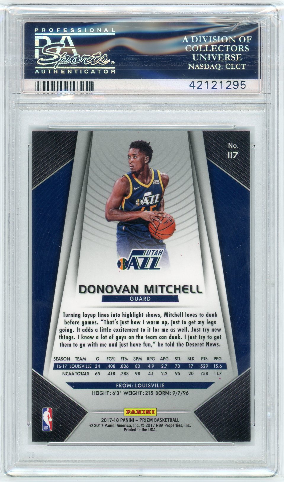 Donovan Mitchell 2017 Panini Prizm Rookie PSA 10