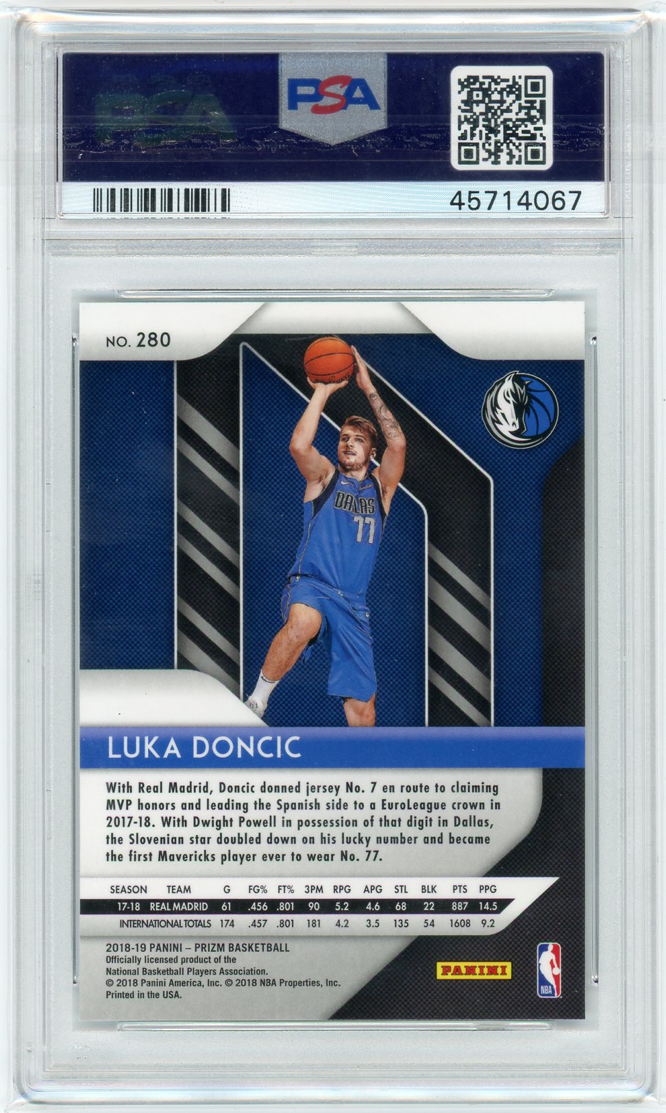 Luka Doncic 2018 Panini Prizm Rookie PSA 9