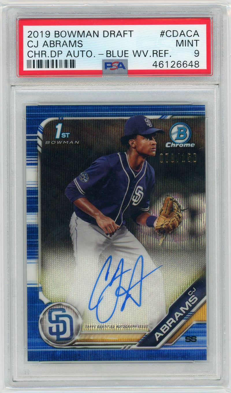 CJ Abrams 2019 Bowman Draft 1st Blue Wave Auto /150 PSA 9