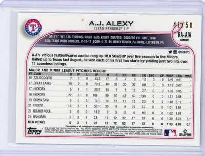 A.J. Alexy 2022 Topps Chrome gold refractor autograph rookie card #'d 41/50