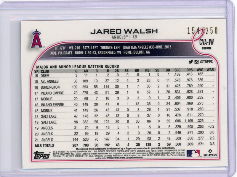 Jared Walsh 2022 Topps Chrome purple refractor autograph 