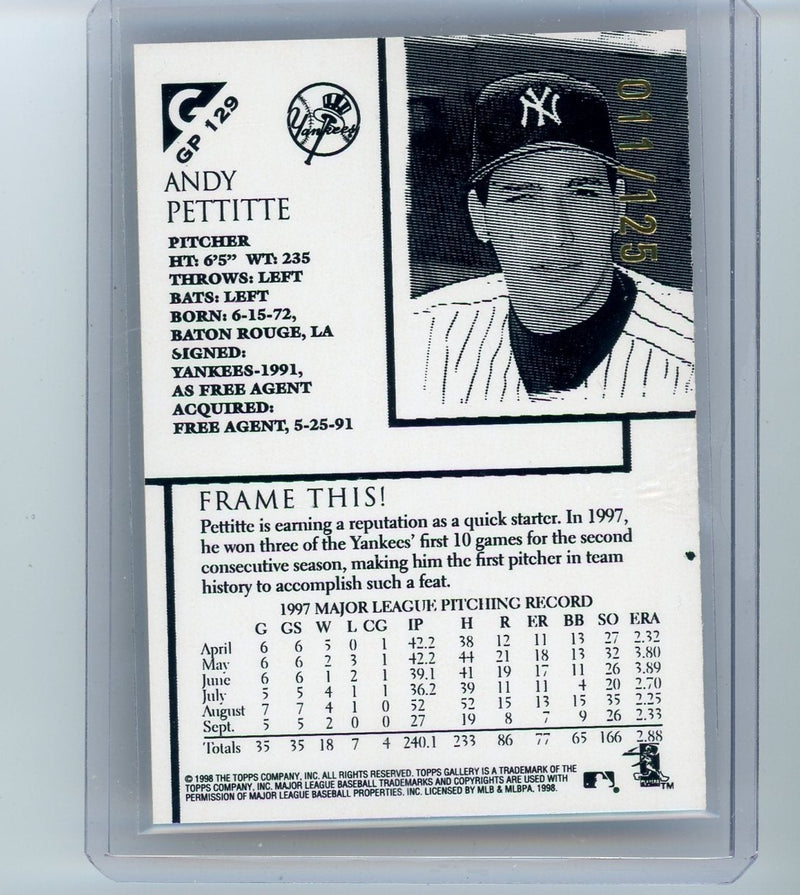 Andy Pettitte 1998 Topps Gallery Exhibitions 