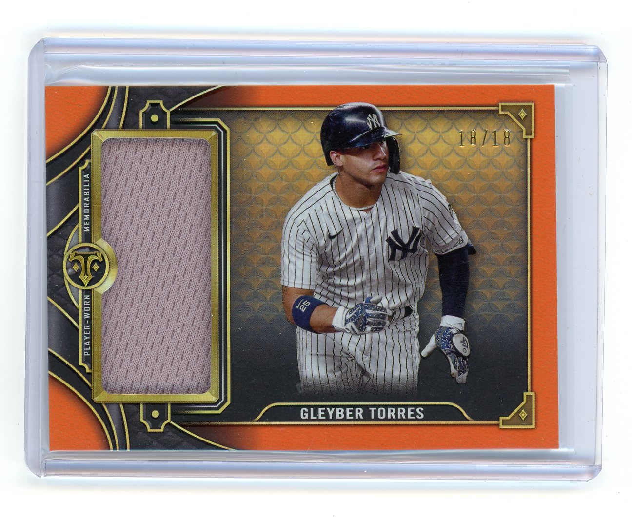 Gleyber Torres 2022 Topps Triple Threads game-used jumbo jersey relic orange #'d 18/18