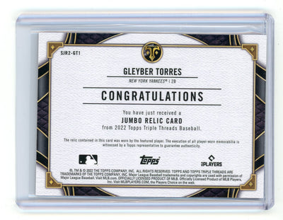 Gleyber Torres 2022 Topps Triple Threads game-used jumbo jersey relic orange #'d 18/18