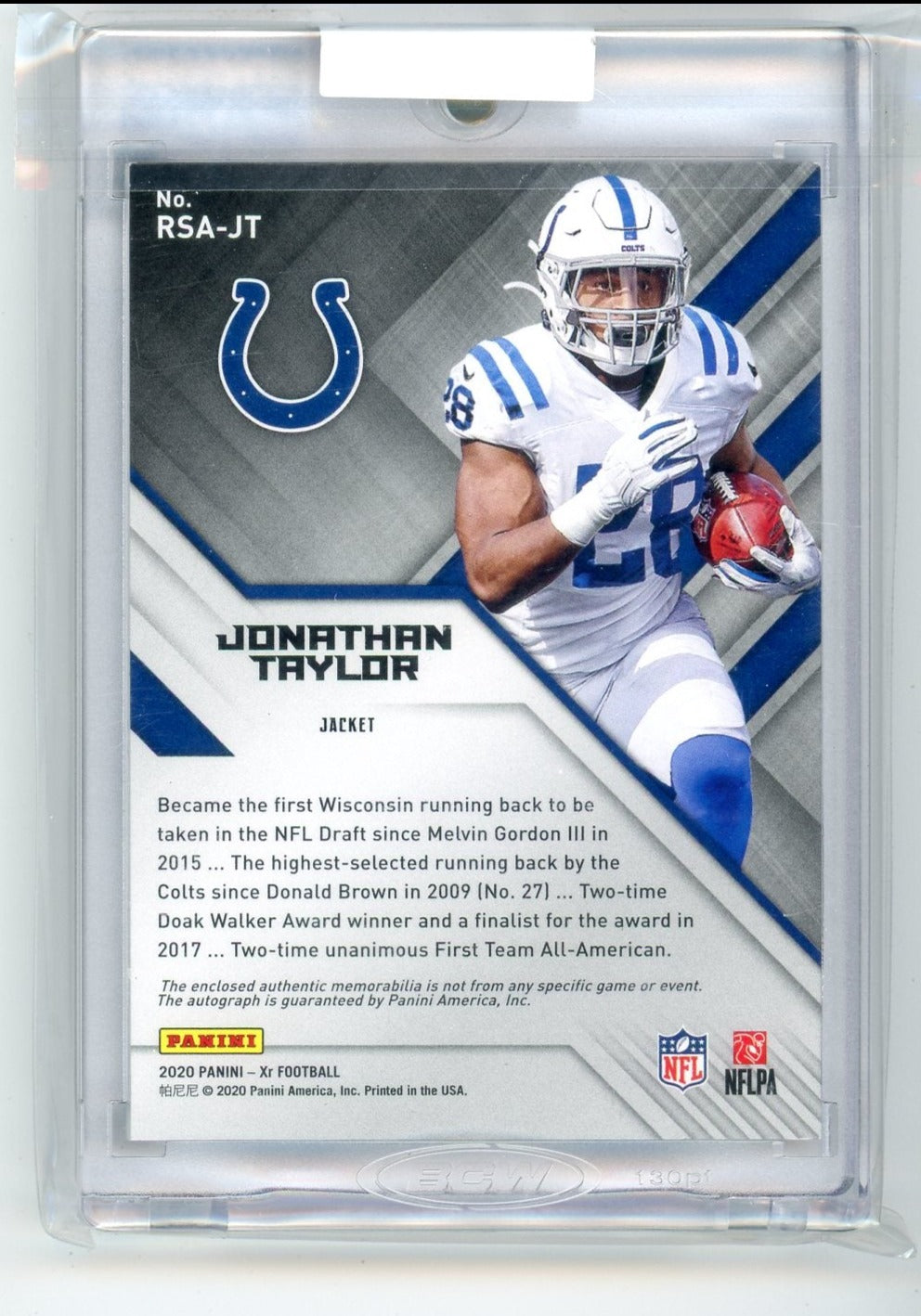 Jonathan Taylor 2020 Panini XR AUTO Rookie Swatch Autographs 1/1 Black