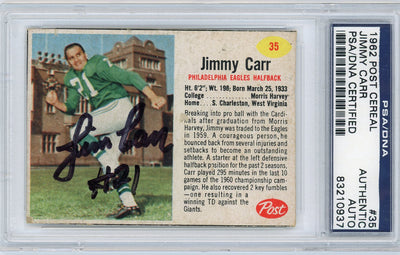 Jimmy Carr 1962 Post Cereal #35 PSA/DNA Authentic Autograph