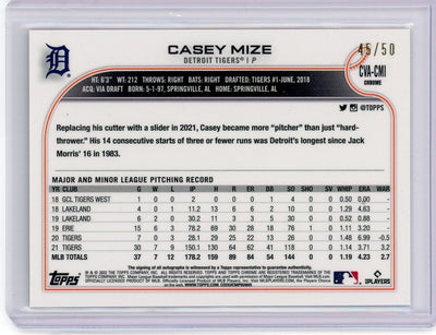 Casey Mize 2022 Topps Chrome Gold refractor autograph #'d 45/50