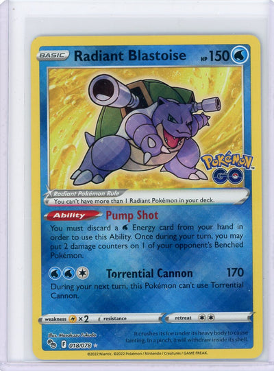 Radiant Blastoise rare holo 2022 Pokémon GO 018/078