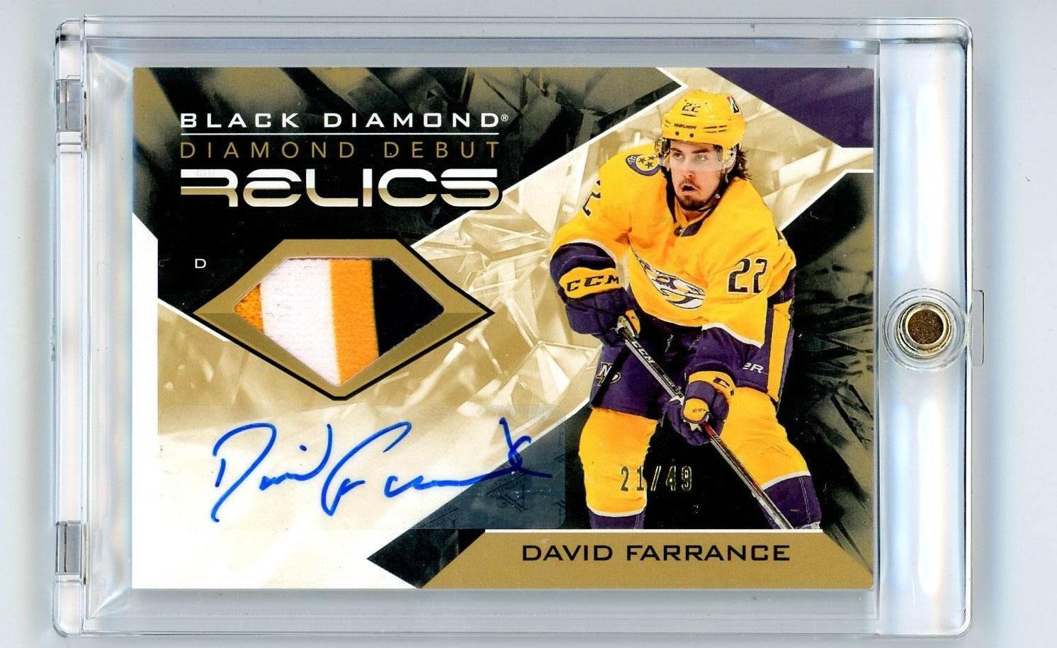 David Farrance 2022 Upper Deck Black Diamond Debut Relic Autograph #'d 21/49