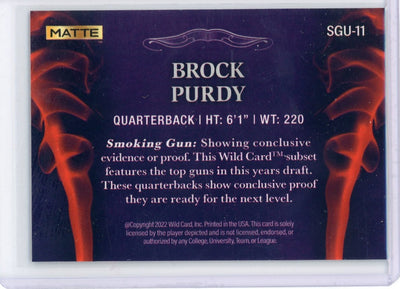 Brock Purdy 2022 Wild Card Matte Smoking Guns Purple/Orange #'d 12/50 Rookie Card