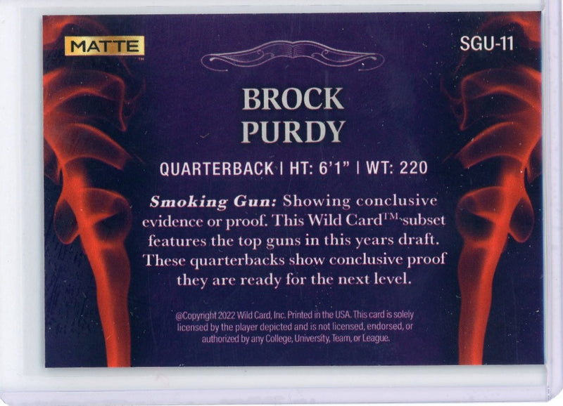 Brock Purdy 2022 Wild Card Matte Smoking Guns Purple/Orange 