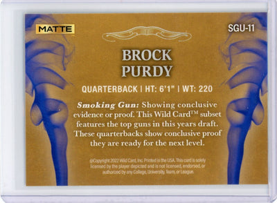 Brock Purdy 2022 Wild Card Matte Smoking Guns Gold/Blue #'d 48/50 Rookie Card