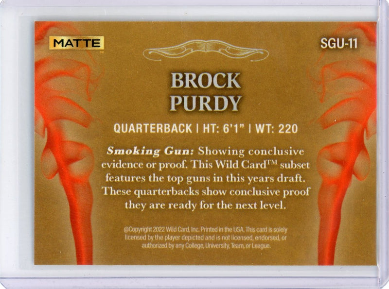 Brock Purdy 2022 Wild Card Matte Smoking Guns Gold/Orange 