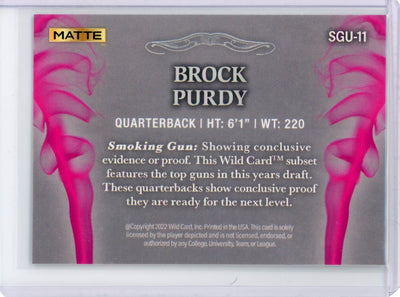 Brock Purdy 2022 Wild Card Matte Smoking Guns Silver/Pink #'d 09/15