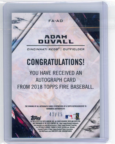 Adam Duvall 2018 Topps Fire autograph green #'d 41/75