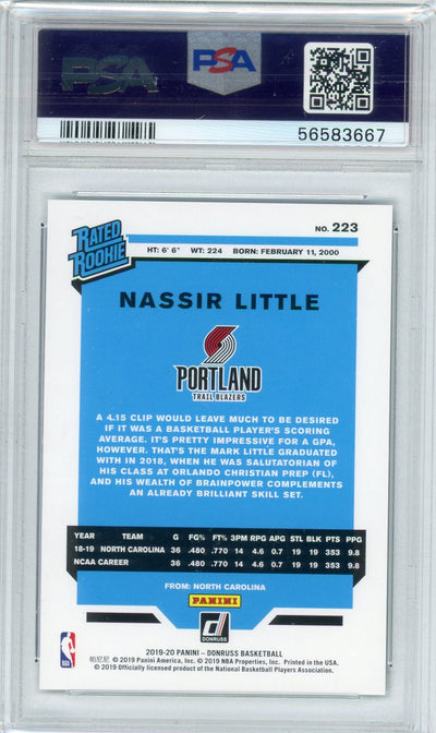 Nassir Little 2019 Panini Donruss Green Laser #'d 22/99 rookie card PSA 9