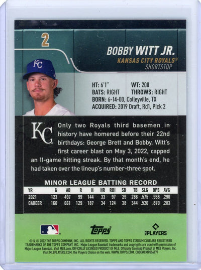 Bobby Witt Jr. 2022 Topps Stadium Club Chrome rookie card