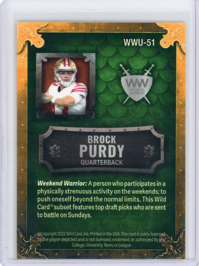 Brock Purdy 2022 Wild Card Matte Weekend Warrior Orange/Green/Crimson #'d 25/25