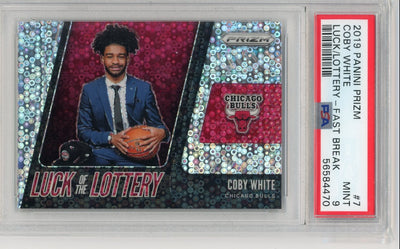Coby White 2019 Panini Prizm Luck/Lottery Fast Break Prizm rookie card PSA 9