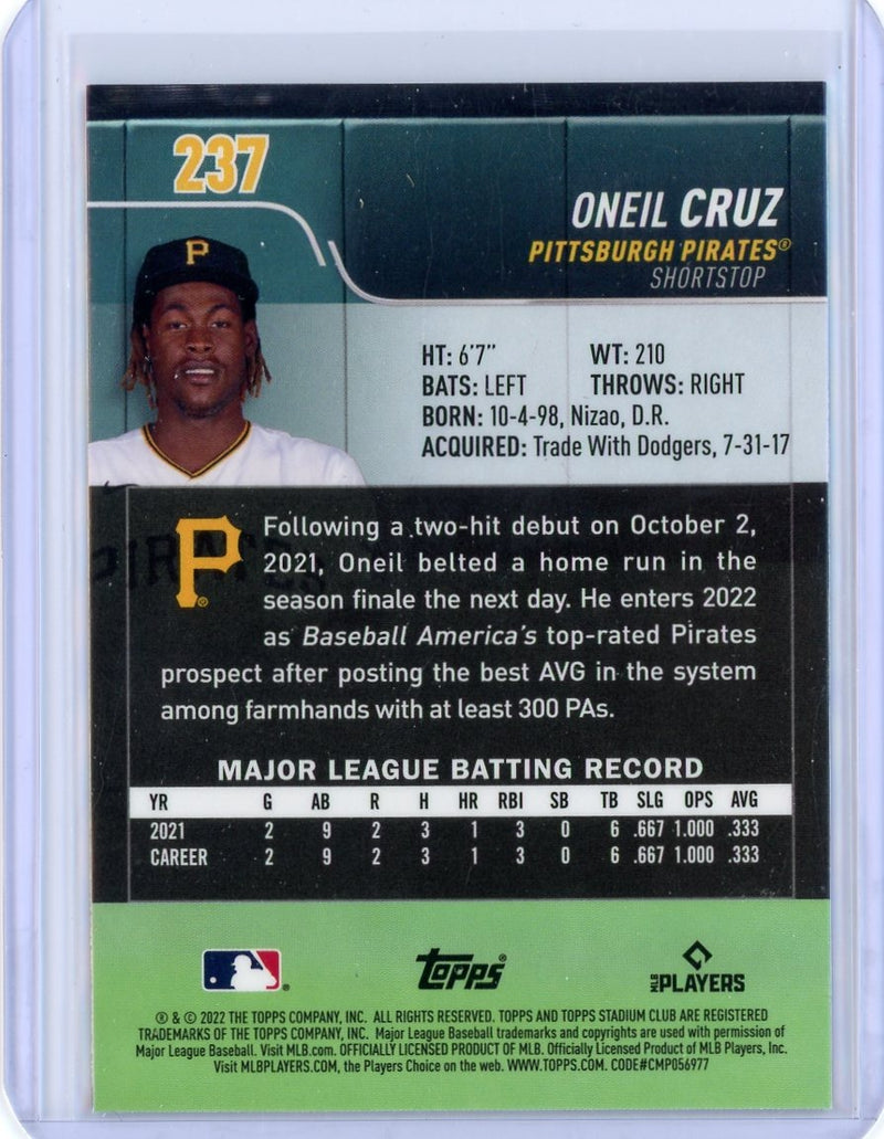 Oneil Cruz 2022 Topps Stadium Club Chrome rookie card