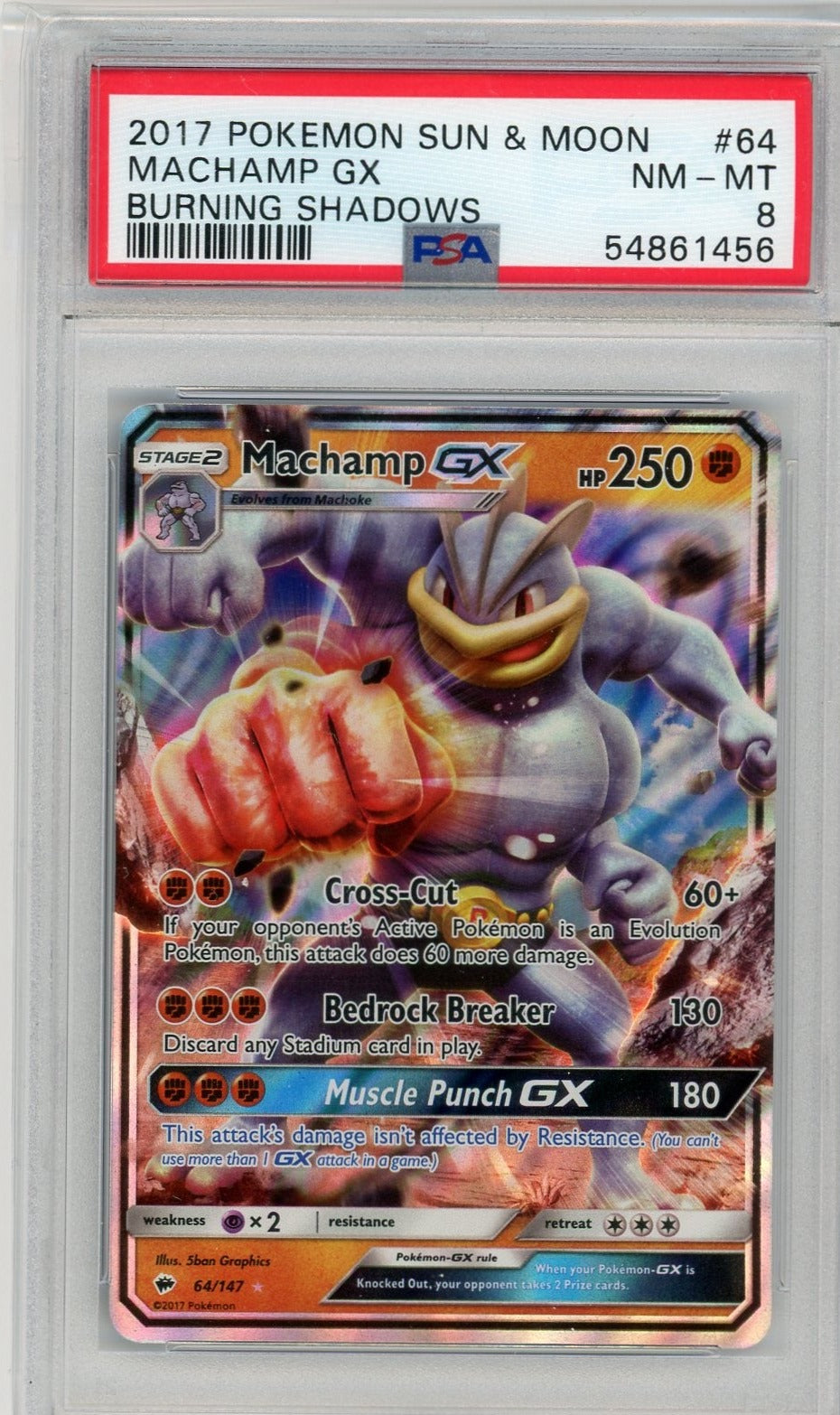 Machamp GX Burning Shadows 2017 Pokémon Sun & Moon PSA 8