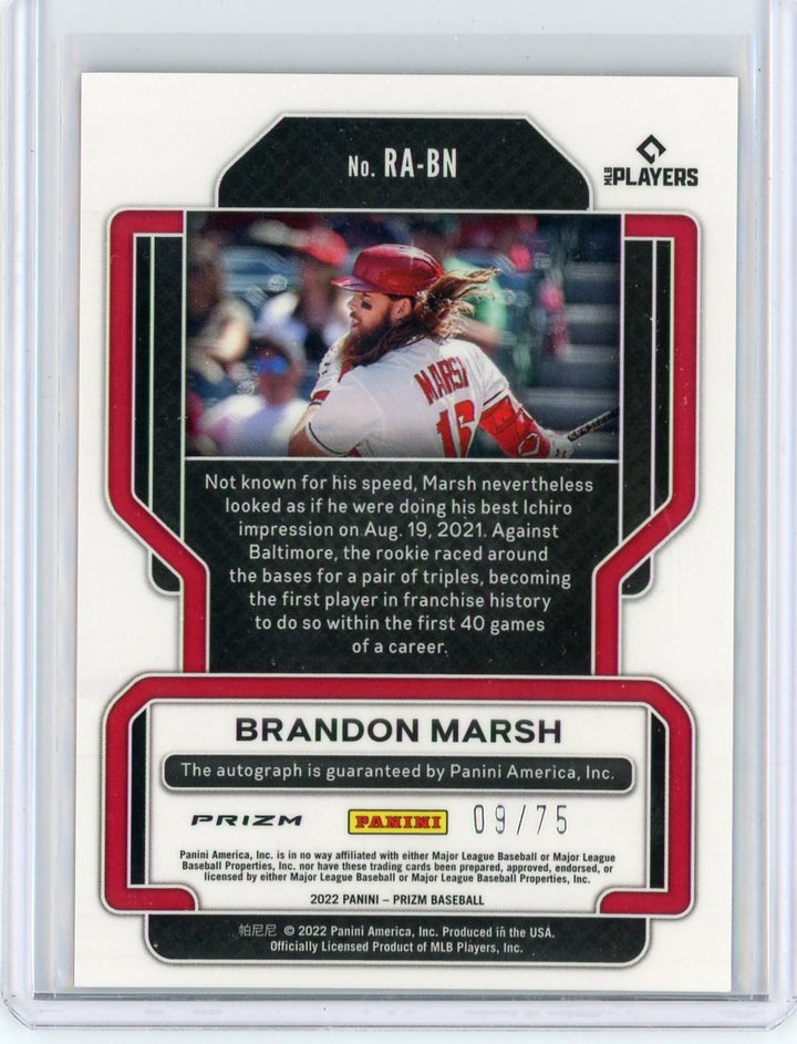 Brandon Marsh 2022 Panini Prizm Rookie Autographs Red Wave Prizm #'d 09/75