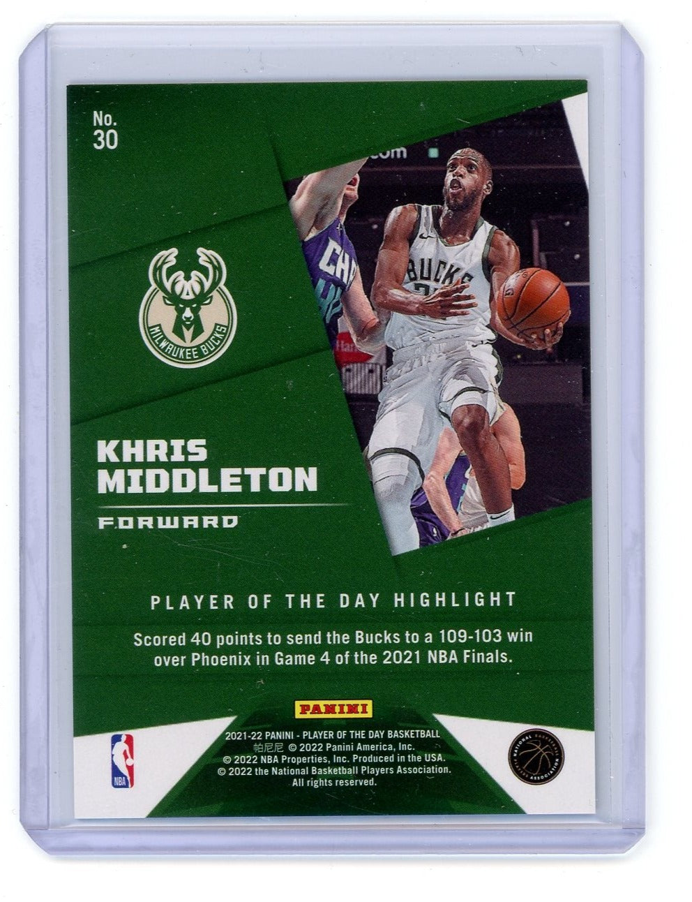Khris Middleton 2021-22 Panini Player of the Day KABOOM holo #'d 25/99