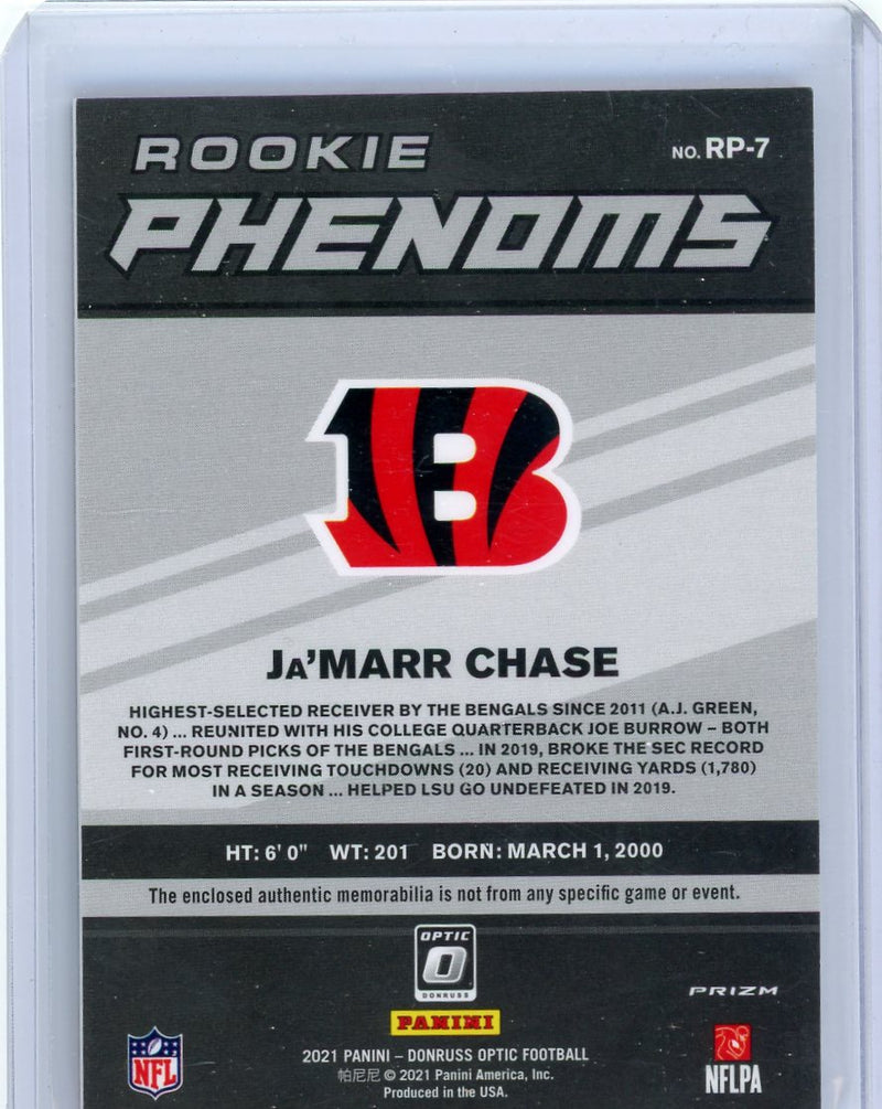 Jamarr Chase 2021 Donruss Optic Rookie Phenoms Red Prizm Patch Rookie Card