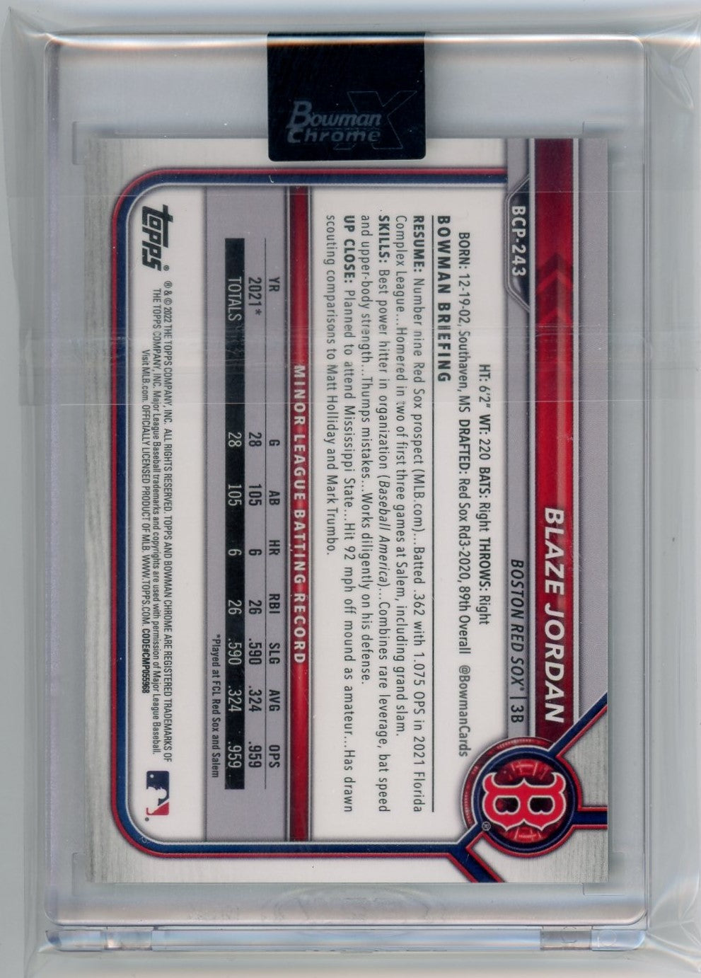 Blaze Jordan 2022 Bowman Chrome X Green X-fractor #'d 06/31