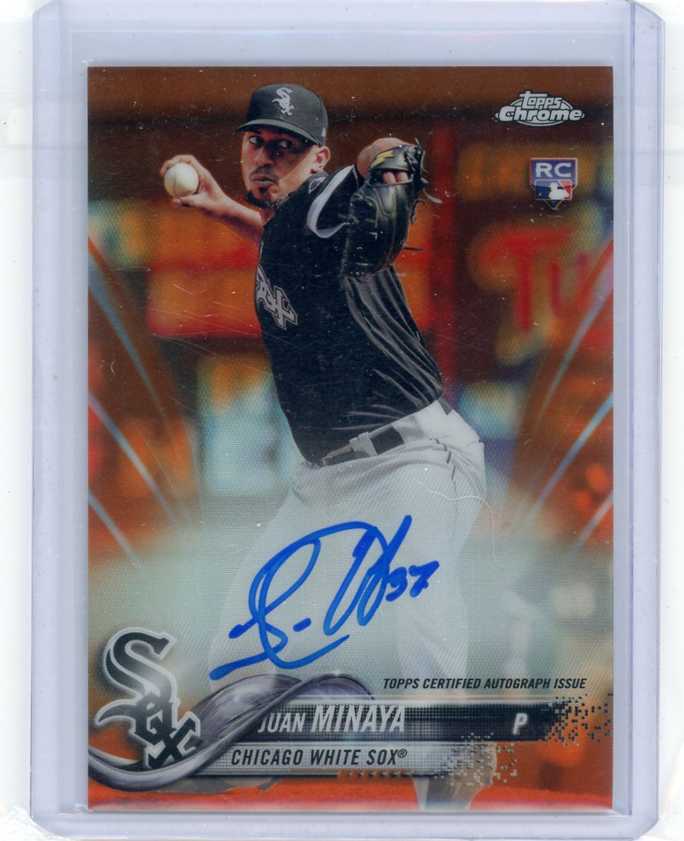 Juan Minaya 2018 Topps Chrome Orange Refractor autograph rookie card #'d 10/25