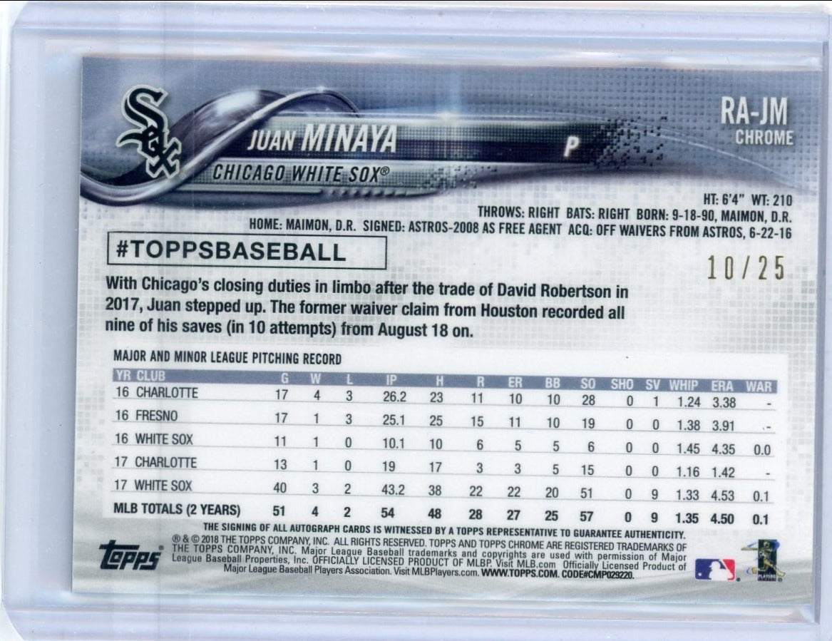 Juan Minaya 2018 Topps Chrome Orange Refractor autograph rookie card #'d 10/25