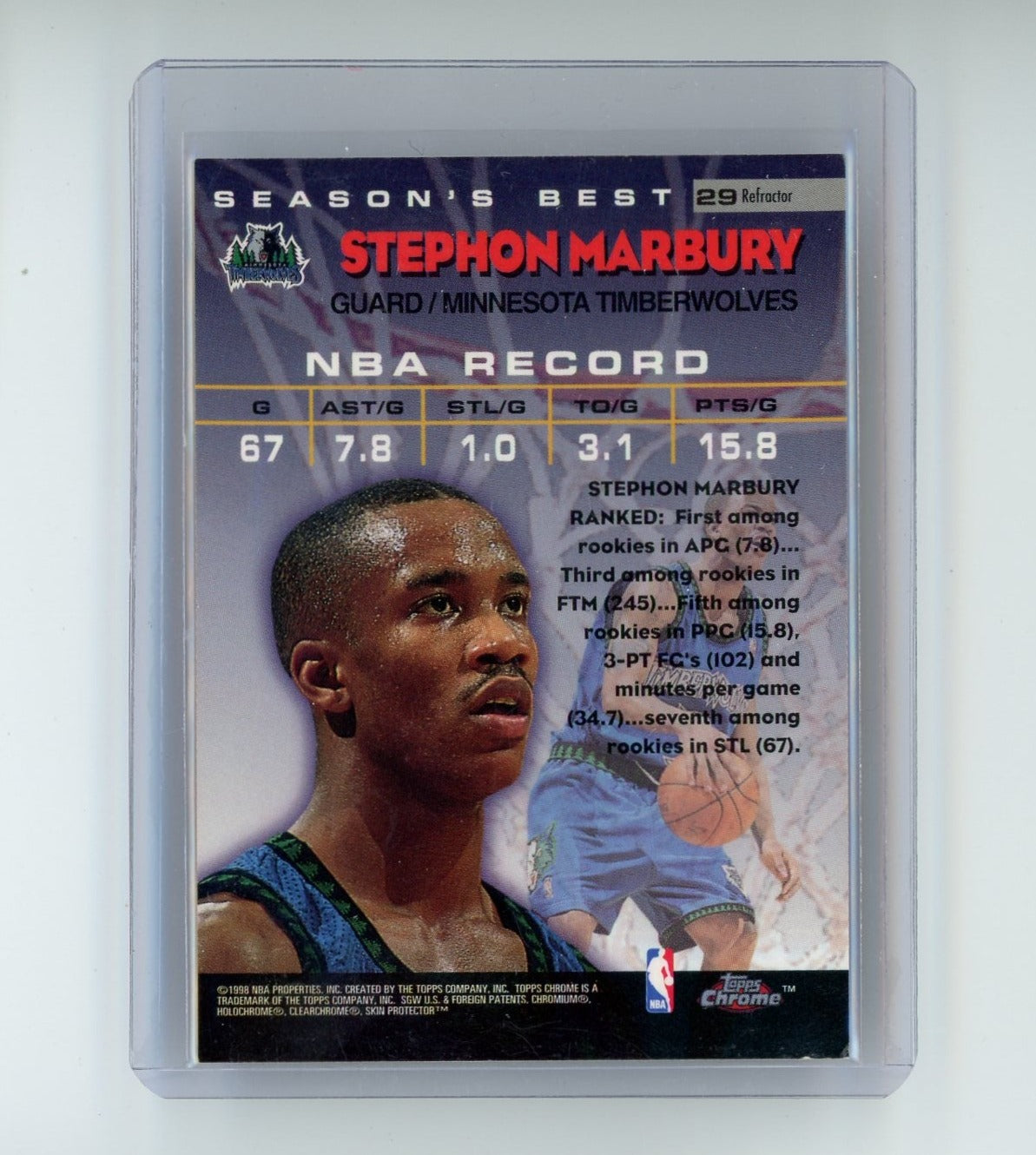 Stephon Marbury 1998 Topps Chrome "Hot Shots" refractor #29