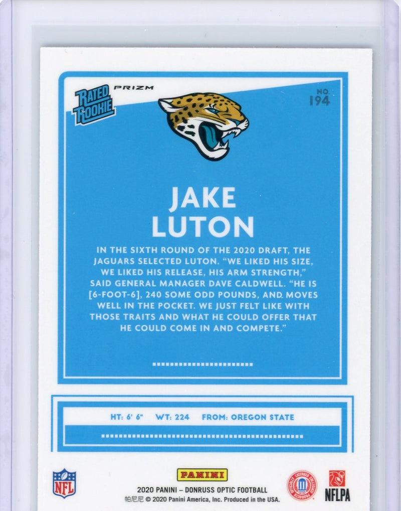 Jake Luton 2020 Panini Donruss Optic bronze Prizm rookie card