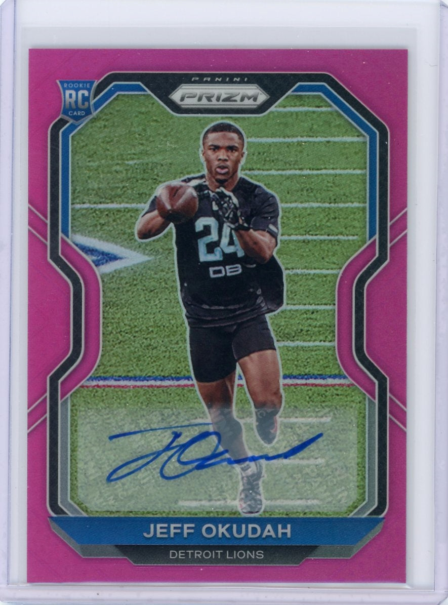 Jeff Okudah 2020 Panini Prizm pink Prizm autograph rookie card