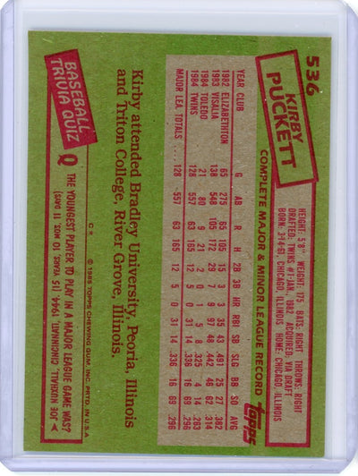 Kirby Puckett 1985 Topps rookie card