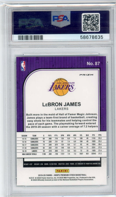 Lebron James 2019 Hoops Premium Stock Silver Laser PSA 10