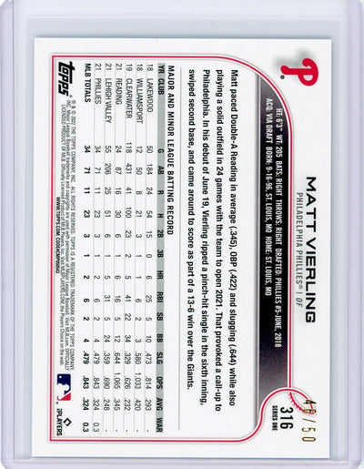 Matt Vierling 2022 Topps Series 1 Father's Day rookie card #'d 46/50