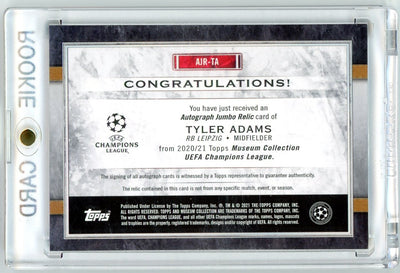 Tyler Adams 2020 Topps Museum Collection UCL Museum Auto Jumbo Relics #'d 62/75