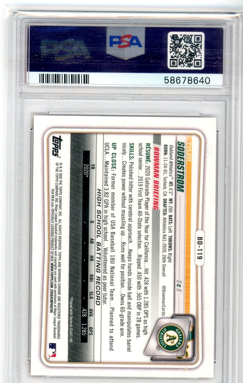 Tyler Soderstrom 2020 Bowman Draft Orange 1st /25 PSA 9